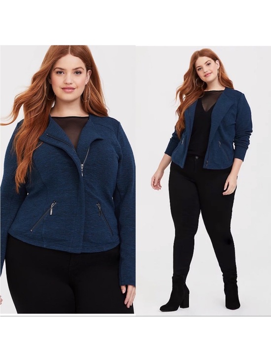 torrid Jackets & Blazers - Torrid Blue Knit Moto Jacket 3/4XL